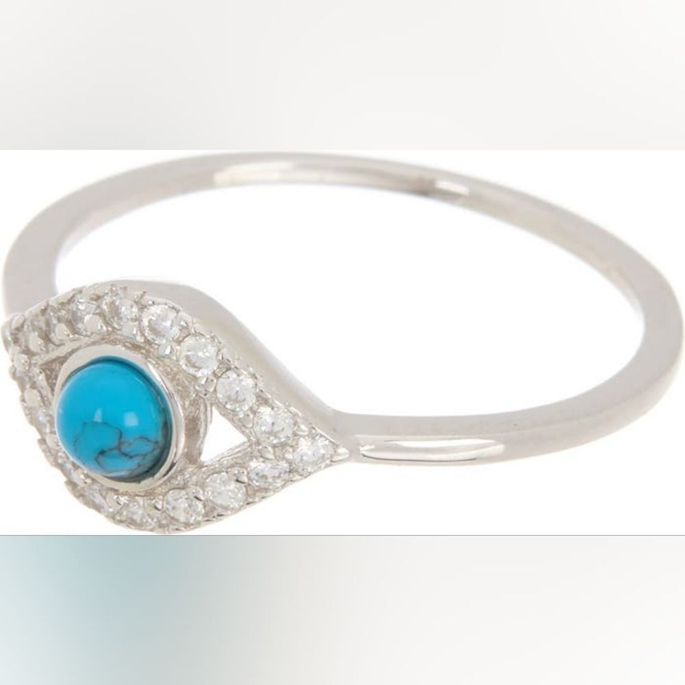 🔸️NWT Adornia White Rhodium Plated Evil Eye CZ Turquoise Ring Size 8